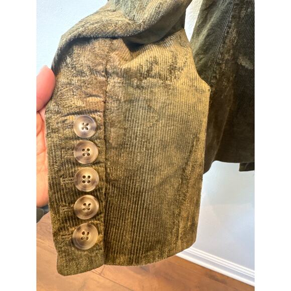 PAIGE Hollie Double Breasted Corduroy Blazer Brushed Olive Green Velour Women XL - Picture 10 of 10